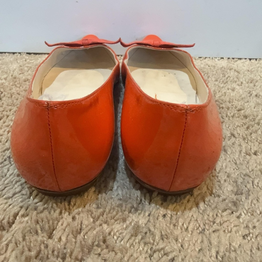 Marc Jacobs Shoes Womens Size 8.5 Orange Patent Ballet Flats Bow Made In Italy - Picture 4 of 11